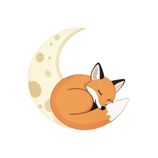 A sleepy fox resting on a crescent moon